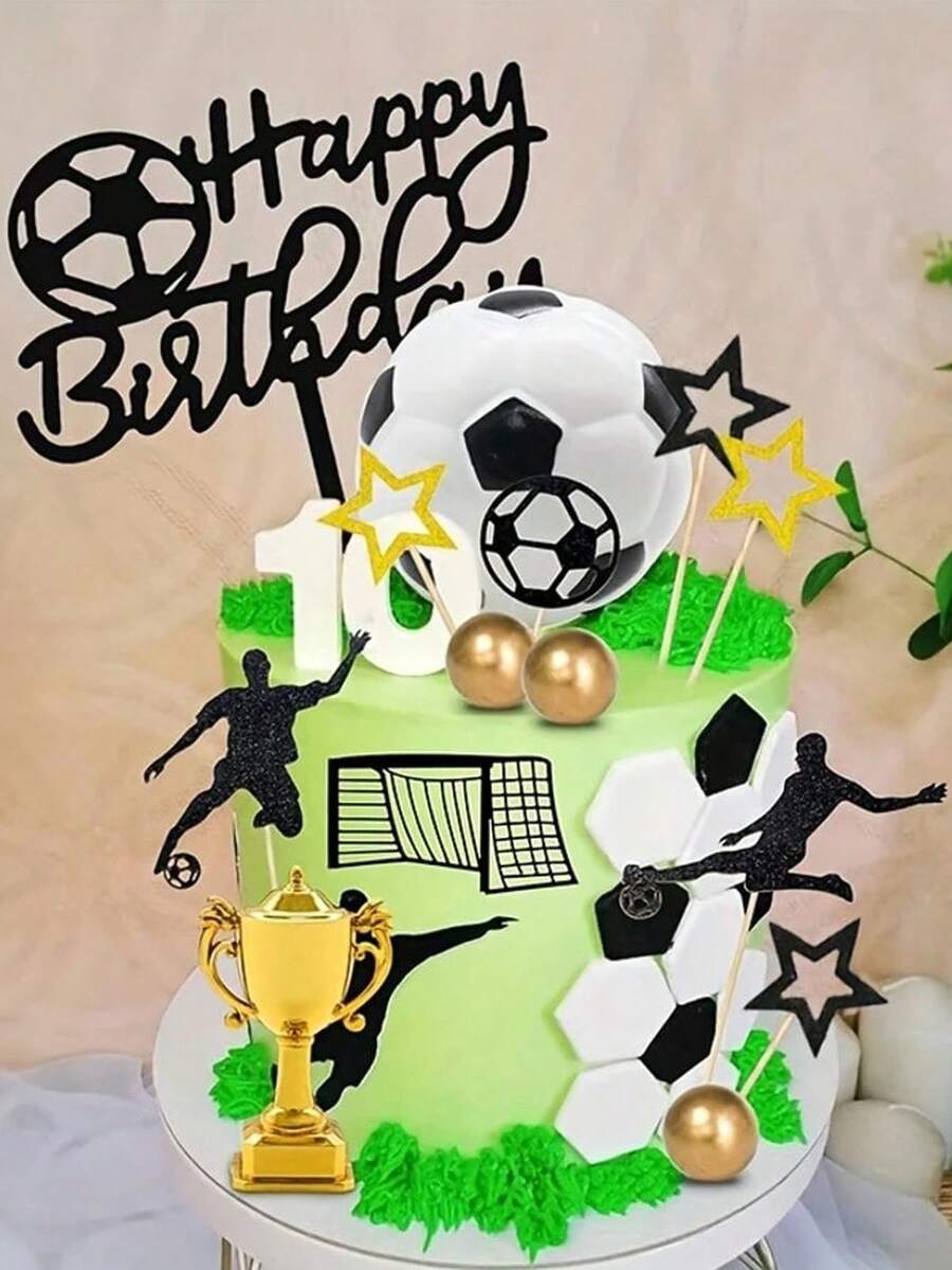 مجموعة ديكورات كعكة كرة القدم، ديكورات كعكة لاعب كرة القدم كأس العالم، ديكورات كعكة، ديكورات كعكة عيد ميلاد رياضي، مناسبة لحفلة عيد ميلاد كرة القدم وإمدادات حفلة رياضية - مقاس واحد يناسب الجميع - مشاهدة 1