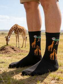 1 đôi tất nam dài đến bắp chân, họa tiết hươu cao cổ, kiểu dáng thường ngày, đa năng. - Nhiều màu - Xem 4