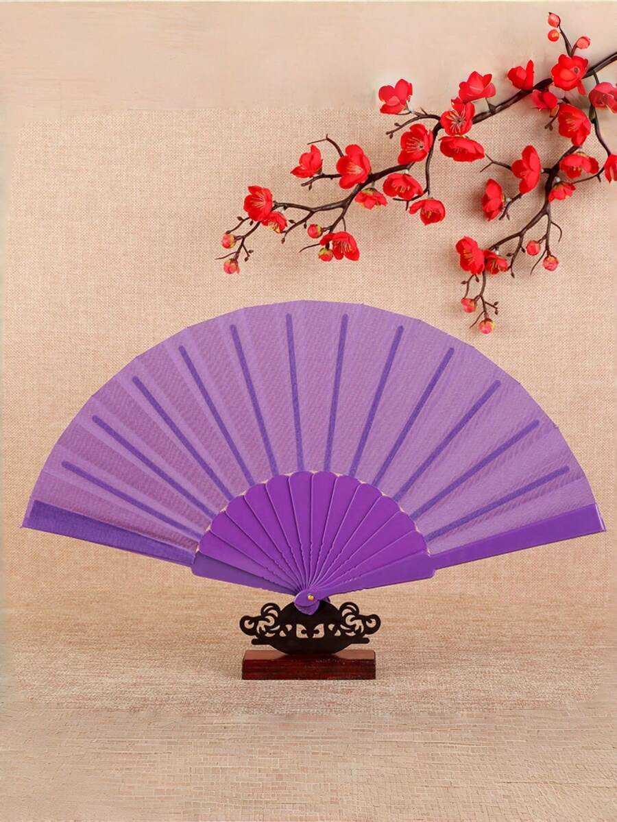 1/3pcs Purple & Multicolor Minimalist Foldable Hand Fan, Smooth Plastic Surface, Lightweight & Portable, Suitable For Weddings, Parties, Dance Performances And Summer Daily Use - Purple - View 1