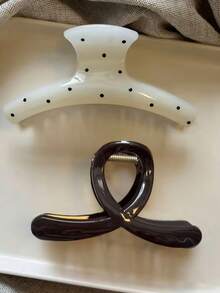 2个/1个白色波点和棕色轻质塑料发夹，时尚百搭优雅简约纯色发爪，适合日常、休闲、派对、通勤、海滩、丸子头、马尾辫、洗脸、化妆、服装配饰 - 彩色 - 查看 4