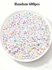 600/300/150颗鲜艳亚克力字母珠，4x7毫米扁平圆形字母吊坠，适用于DIY珠宝、手链、项链和工艺品 - 彩色 - 查看 27