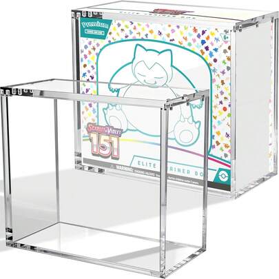 PKMN ETB Acrylic Case – 8mm + 5mm Premium Thick Clear Acrylic ETB Display Box With Magnetic Lid – ETB Protector Case For Collectors, UV Resistant, Stackable Design