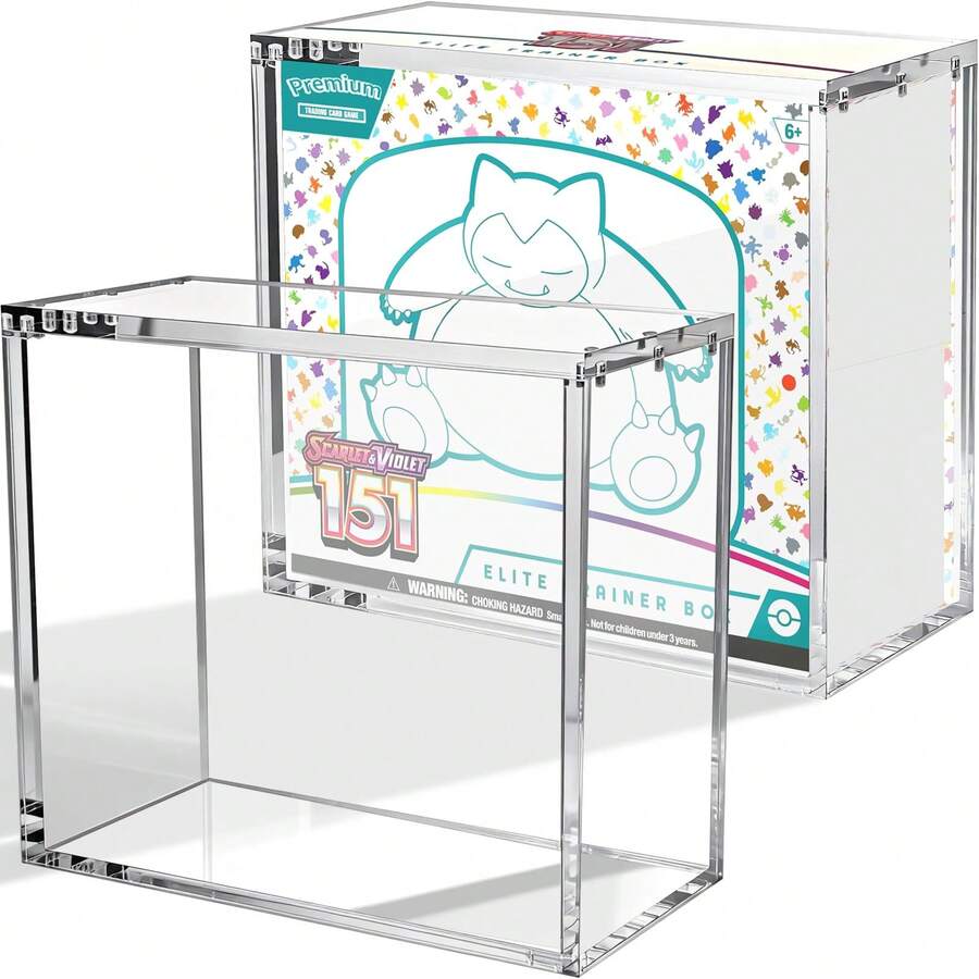 PKMN ETB Acrylic Case – 8mm + 5mm Premium Thick Clear Acrylic ETB Display Box With Magnetic Lid – ETB Protector Case For Collectors, UV Resistant, Stackable Design - ETB 案例(方角) - 查看 1