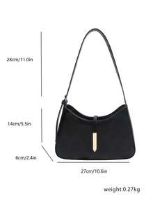 Niche Design Women's Shoulder Bag, Commuter Chic Handbag, Underarm Baguette Bag - Black - View 3