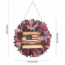 Corona del 4 de julio, placa decorativa patriótica para el Día de la Independencia, letrero de madera con bandera roja, blanca y azul, decoración de puerta principal para el Día de la Independencia, decoración de pared del hogar - Ver 3