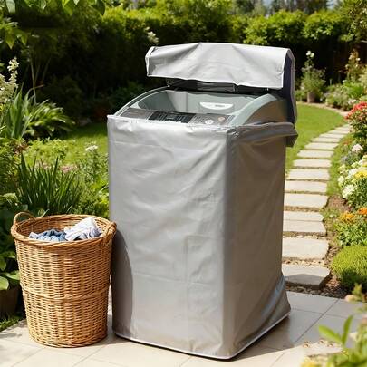 1pc Gray Washing Machine Cover, UV-Resistant, Fade-Resistant, Polyester Sun-Proof Fabric, Protective Cover For Outdoor/Portable Washing Machine, Heavy-Duty Protective Cover, Suitable For Home Balcony Use, All-Season Applicable, Protect Washing Machine From Wind And Rain, Compatible With Multiple Models, Aging-Resistant Laundry Storage Accessory.