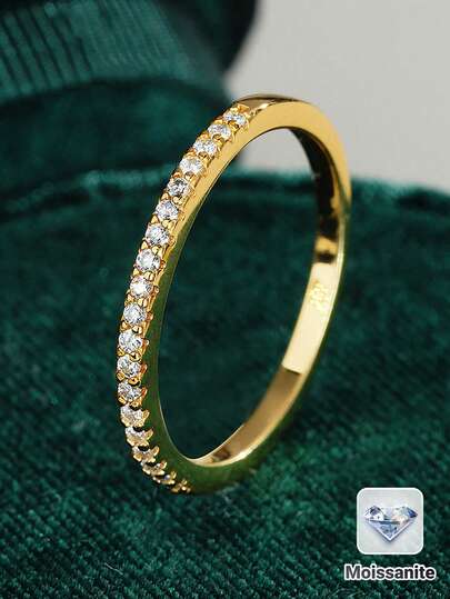 1 pieza Anillo de Moissanita con corona elegante incrustada, de plata esterlina 925, regalo de dama de honor para cumpleaños/aniversario, joyería nupcial de boda