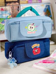 1 Peça Estojo de Lápis de Maçã Cartoon em Denim, Bolsa de Papelaria de Grande Capacidade Minimalista para Homens e Mulheres Estudantes, Bolsa para Suprimentos de Escritório, Bolsa de Armazenamento de Ferramentas Cosméticas, Estojo de Lápis de Grande Capacidade e Alta Qualidade, Acessórios de Escritório, Adequado como Presente do Dia dos Namorados, Suprimentos Escolares, Itens de Entretenimento Escolar, Prêmios Escolares, Itens de Sala de Aula de Professor, Itens Essenciais de Volta às Aulas - Cowboy da Maçã - Visão 4