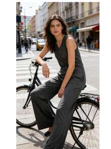 Long Jumpsuit With Bag. - 深灰色 - 查看 7