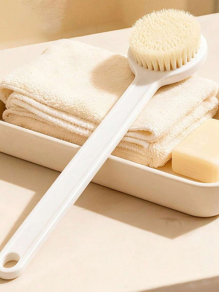 1pc Long Handle Silicone Bath Brush, Soft Bristle Back Scrubber, Suitable For Shower Tool, Anti-Slip Grip Body Exfoliating Brush, Quick Drying With Hanging Hole Bath Brush, Unisex SPA Bathroom Cleaner