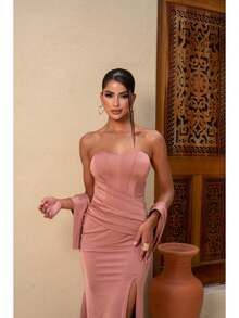 Glamorous Long Party Dress For Bridesmaids, Weddings, And Graduations. - Rusty Rose - View 2