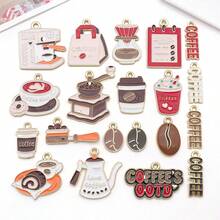 Bộ 20 mặt dây chuyền tráng men hình cà phê dễ thương, mặt dây chuyền hình giọt dầu bằng hợp kim để tự làm trang sức. - Cà phê nâu - Xem 11