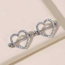 一对适合日常佩戴的心形锆石乳环 - 銀色 - 查看 6