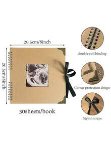 Personalisiertes Namens-/Fototagebuch, Retro Fotoalbum DIY Notizbuch, personalisiertes Notizbuch, individuelles Tagebuch mit Fotos, handgemachtes DIY Fotobuch, Retro Leder Fotoalbum, 30 Seiten/Buch, großer Kapazität kreativer Notizblock, selbstklebende Fotosticker, Geschenk für Freunde, geeignet für Hochzeit, Familie, Baby, Reisen (Fotocharaktere sind zufällige Dekorationsmuster) - Verschiedenfarbig - Übersicht 9