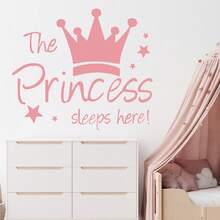 1pc The Princess Sleeps Here English And Crown Wall Sticker - For Living Room And Bedroom Wall Decal- PVC Material Self-Adhesive And Removeable Wall Stickers-Size 11.8*11.8inch - One Piece In Multiple Colors - View 16