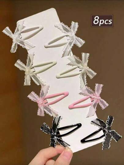 8个可爱甜美蝴蝶结发夹，女士多功能彩色发饰，简约侧刘海夹，发爪，发夹，发带，发饰，发饰，春夏时尚搭配，蝴蝶结，头饰，发卡