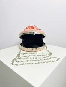 时尚玫瑰花图案晚宴包，女士手提包，女士亮面盒形包，完美迷人，新娘钱包，婚礼，派对，舞会，夜店，生日礼物，情人节礼物，聚会，斜挎包，手提包，手拿包，化妆包 - 粉色 - 查看 4