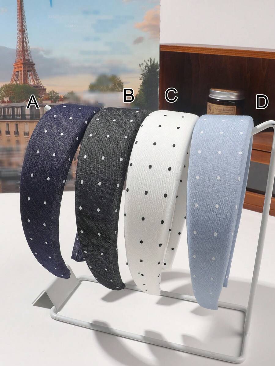 1件波点发箍，法式优雅风格甜美复古柔软日常佩戴派对下午茶高冠防滑固定刘海及碎发发饰 - 彩色 - 查看 1