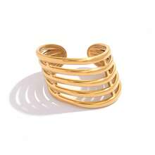 Uself 2 piezas/1 pieza Anillos de acero inoxidable para mujer, diseño de línea torcida minimalista, joyería antidecoloración, baja alergia, adecuado para estilo Y2K y uso diario, tamaño ajustable, joyería occidental, marca para mujer, regalo de vacaciones - Multicolor - Ver 8