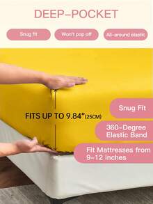 Bộ ga trải giường Honeymoon 1 chiếc màu trơn - 100% polyester, nhẹ như mây, có dây thun 4 góc, phù hợp với nệm có độ sâu 9-12 inch, mềm mại và thoáng khí, chống co rút, chống nhăn - Kích thước T F Q K cho gia đình và ký túc xá, đạt chứng nhận Oeko-Tex, màu vàng mù tạt. - Màu Mù tạt vàng - Xem 4