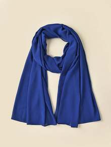 1pc Women's Solid Color Pearl Chiffon Headscarf, Arabic Style Casual Long Scarf, Suitable For Daily Use - Blue - View 2