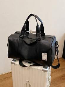 1pc Women's Large Capacity Tote Bag, Travel Bag, Daily Business Style Solid Color PU Decorated Casual Chic, With Separate Shoe Compartment, Versatile For Short Trips, Sports, Leisure Luggage Bag Duffle Bag Gym Bag Cabin Bag Weekend Bag Lightweight For Outdoor Holiday Essential Summer Travel Essentials - Black - View 3