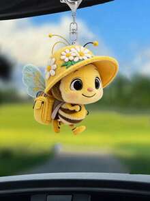 2D平面，1个可爱戴帽蜜蜂图案钥匙扣，兼容背包、钥匙、钱包 - 可爱风格钥匙圈，非常适合挂在包包和车钥匙上，汽车钥匙、背包和包包，包包挂件，无需电池，功能性汽车配件，女士钱包和手机配件，赠送朋友、家人，派对配饰，纪念品，送给动物爱好者的礼物，2D平面 - 彩色 - 查看 2