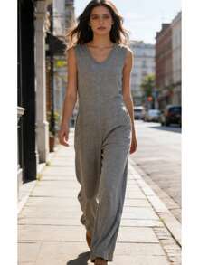 Long Jumpsuit With Bag. - Light Grey - View 4