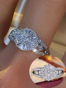 1枚闪亮向日葵戒指，奢华全镶立方氧化锆设计，优雅简约鸡尾酒戒指，高端通勤珠宝 - 戒指 - 查看 4