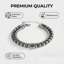 20厘米可调节指南针串珠手链，重型不锈钢双排航海方向盘手链，男士银色不锈钢双层链耐用不锈钢双层手链，适合送给朋友和爱人 - 銀色 - 查看 1