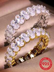 1pc Elegant & Charming 925 Sterling Silver Oval Cubic Zirconia Sparkling Diamond Ring, Suitable For Women To Attend Parties, Balls, Weddings, Anniversaries, Girlfriend's Birthday Gifts, Exquisite Jewelry - Oval Diamond Ring - View 1
