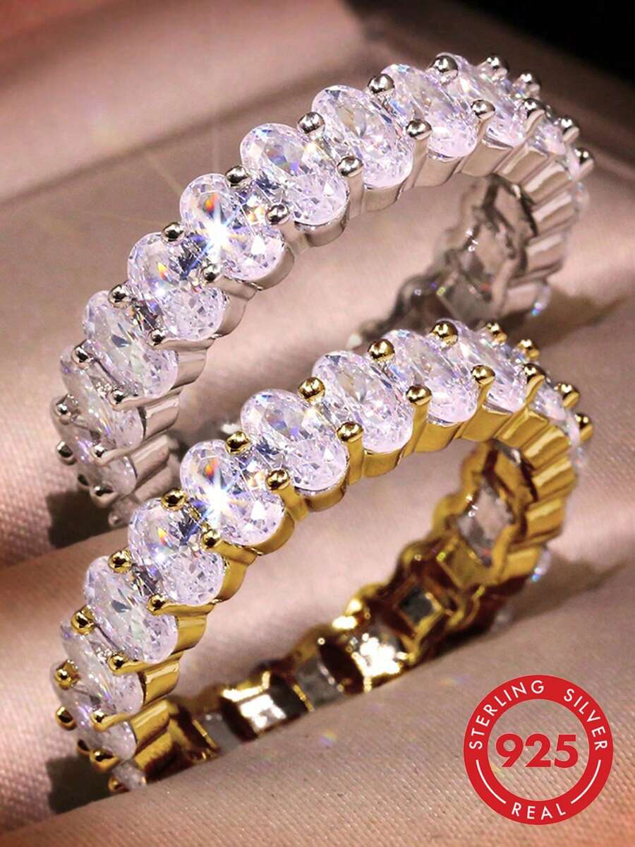 1pc Elegant & Charming 925 Sterling Silver Oval Cubic Zirconia Sparkling Diamond Ring, Suitable For Women To Attend Parties, Balls, Weddings, Anniversaries, Girlfriend's Birthday Gifts, Exquisite Jewelry - Oval Diamond Ring - View 1