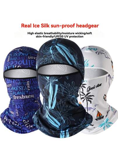 1pc Lightweight Breathable Ice Silk Men's Sun Protection Headwear, Outdoor Functional Full Coverage Snug Fit Breathable Face Mask, Suitable For Cycling, Motorcycle, Fishing, Outdoor Sun Protection