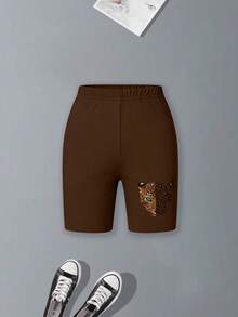 2pcs/Set Girls' Cute Cartoon Animal Print T-Shirt And Shorts Set - Teenage Girls Clothing: New Spring/Summer Collection - Apricot - View 6