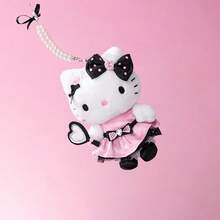 Miniso 1pc Hello Kitty Sparkling Party Series Plush Ornament (Heart-Shaped Mirror/Hugging Heart), Official IP, Pink And Black, Sweet And Chic Plush + Metal Material Keychain Accessory - Multicolor - View 8