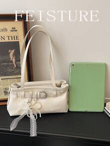 1pc FEISTURE Strap Decor Shoulder Bag, PU Material Underarm Bag With Pendant, Suitable For Daily Outing, Dating, Commuting - White - View 8
