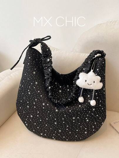 1 pieza Bolso de hombro cruzado de nailon de unicolor para mujer, diseño de grafiti de pentágono de moda, adecuado para ir al trabajo, compras, regalo