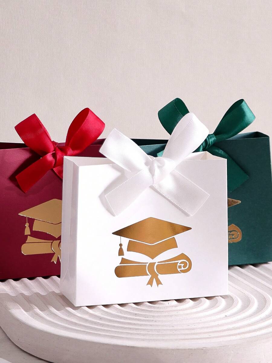 Juego de 3 cajas de regalo de graduación, esquema de colores blanco rojo verde, caja de dulces para fiesta de temporada de graduación, caja de regalo de celebración de graduación 2026 Feliz de ser graduado, caja de almacenamiento de decoración de ceremonia de graduación, opción de regalo exquisita