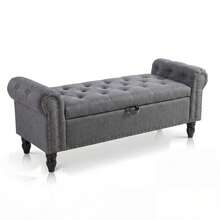 Techigher Ottoman Storage Bench, End Of Bed Storage Box With Wood Legs, Upholstered Bedroom Bench With Button Tufted Design And Rolled Arms, Sofa Bench For Bedroom/Living Room - Grey - View 8