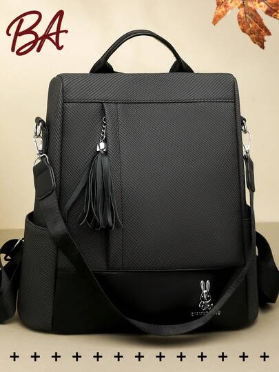 Anti-Theft Tassel Retro Pu Soft Leather Backpack Women Purse; Multi-Functional Fashion Day Bag; Multi-Pocket Lightweight Travel Bag; Large Capacity Simple School Bag; Convenient Book Bag, Suitable For Students, Nurses, Teachers, Business People, Travel And Vacation, Business Trips, Daily Commuting, Shopping, Office, Dating, Hiking, Training, Work, Birthday Gifts, Holiday Gifts