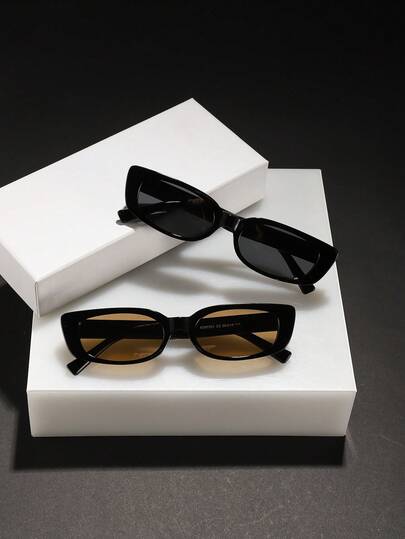 2PCS Men's Rectangular Minimalist Small Glasses Frames, Polycarbonate Material, Casual Retro Versatile Solid Color Frames, Suitable For Daily Wear, Travel, And Vacation, With Glasses Box