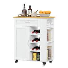 HaluPeit Serving Trolley, Kitchen Trolley With Wheels, Wine Rack, Kitchen Island, Cooking Island, Standing Kitchen Shelf Furniture, Rolling Cart, For Kitchen, Living Rooms And Dining Rooms & Outdoor Use, 68 * 86 * 40 Cm, White - 查看 8