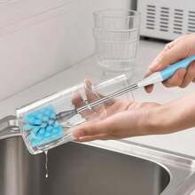 2-In-1 Water Bottle Brush, 14.5-Inch Long-Handled Cleaning Brush, Kitchen Scrubber, Lid Cleaner, Suitable For Water Bottles, Cups, Glasses, Baby Bottles, Blue - Cọ-4-xanh - Xem 2