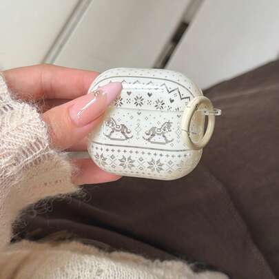 极简半透明白色冰岛小马挂环耳机保护套，适用于 Pro 3、新款 Pro 2、可爱 Apple 4 极简 3 代个性化耳机保护套（第一代/第二代），适合女孩