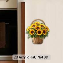 1 nam châm mềm 2D bằng acrylic và cao su | Hoa hướng dương tỏa sáng - Giỏ liễu tối giản với những cánh hoa màu vàng hình ngôi sao | Thích hợp cho người yêu thiên nhiên, Ngày của Mẹ, Ngày của Cha và các lễ hội mùa hè - Nam châm tủ lạnh hình hoa hướng dương - Xem 3