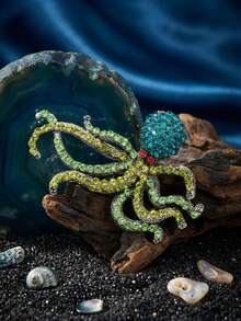 Broches de lujo con rinoestras de pulpo y perla de caballito de mar - Alfileres de vida marina para mujeres y unisex para fiestas casuales, accesorios de joyería, regalos para amigos, insignias y decoración - vida marina - Ver 15