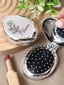 Custom Name Folding Mirror Comb With Birth Flower, Personalized Compact Mirror With Brush For Travel Makeup Daily Use, Elegant Mini Hair Comb Mirror For Purse Vanity, Meaningful Mother's Day Birthday Gift For Mom Wife Friend, Customized Portable Beauty Tool, Customizable Unique Keepsake - Multicolor - View 5