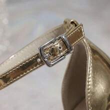 Zapatillas de tacon elegantes y tacones de aguja stiletto con punta fina puntiaguda, zapatillas elegantes de mujer fabricadas en PU con acabado brillante y cierre de correa al tobillo con hebilla, zapatos para mujer estilo glamuroso y sofisticado para fiesta o noche con suela antideslizante cómoda - Dorado - Ver 6