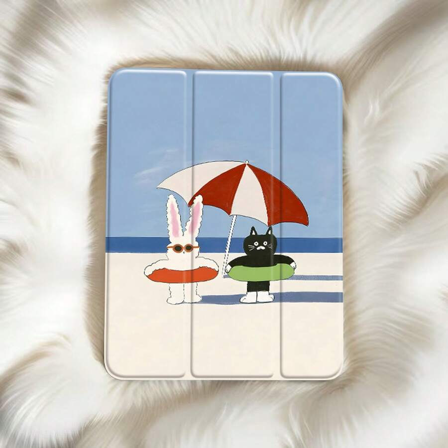 Stylish Tablet Case Featuring A Cute Bunny And Cat Beach Day Aesthetic Design, With A Pen Slot (Pen Not Included). This Protective Case Can Automatically Wake Up And Put Your Device To Sleep. .Holiday Accessories. - Nhiều màu - Xem 1