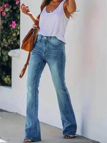 Woman Blue High Waist Flare Jeans – Slim Fit Bootcut Denim Pants - Blue - View 3